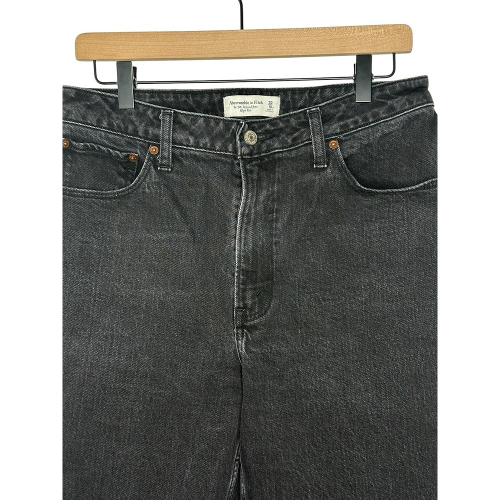 Abercrombie & Fitch 90s Relaxed Jean High Rise Curve Love 30 10 XS Black X-Short - Picture 6 of 10